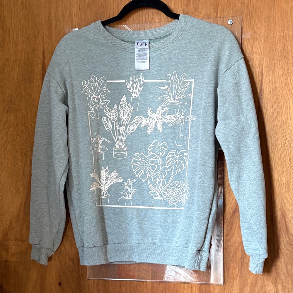 IML Light Sage Green Sweatshirt with White Potted Plant Graphic